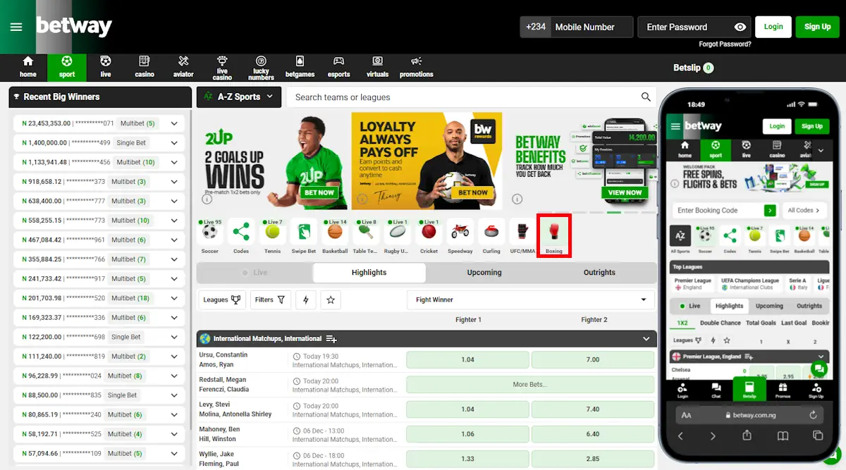 Betway Boxing Betting and Mobile Screenshot